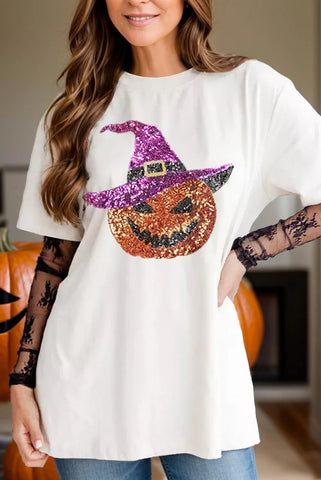 Sparkly Pumpkin Tee with Short Sleeves