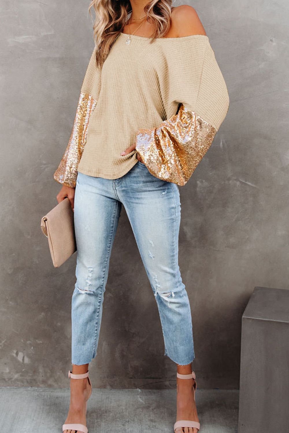 Sequin Waffle - Knit Blouse - Style Chic Couture