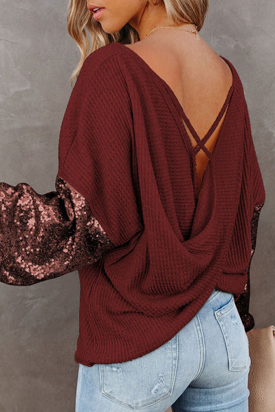Sequin Waffle - Knit Blouse - Style Chic Couture