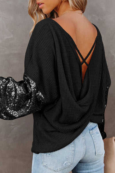 Sequin Waffle - Knit Blouse - Style Chic Couture