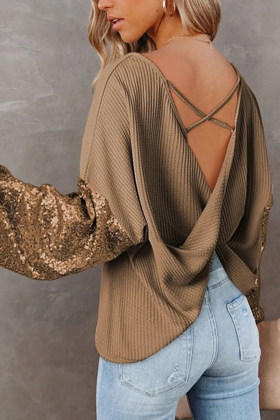 Sequin Waffle - Knit Blouse - Style Chic Couture