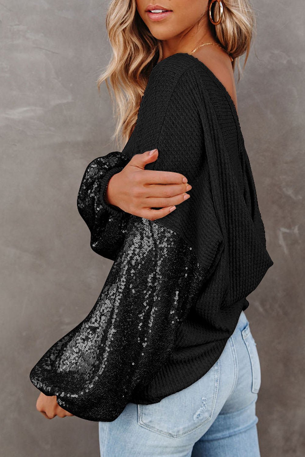 Sequin Waffle - Knit Blouse - Style Chic Couture
