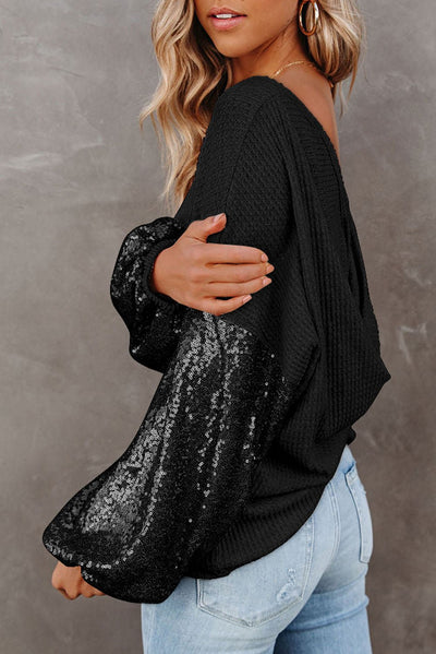 Sequin Waffle - Knit Blouse - Style Chic Couture