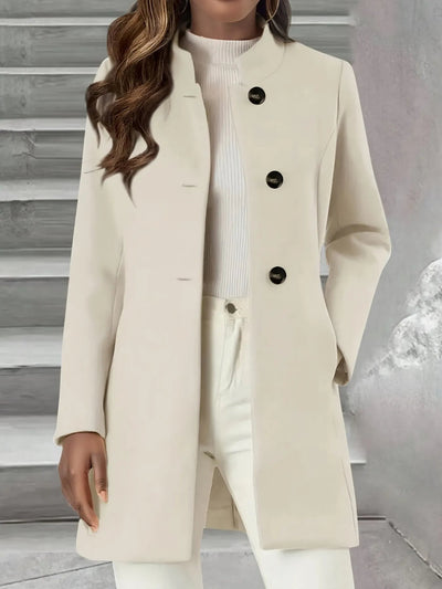 Single - Breasted Stand Collar Coat with Pocket - Style Chic Couture