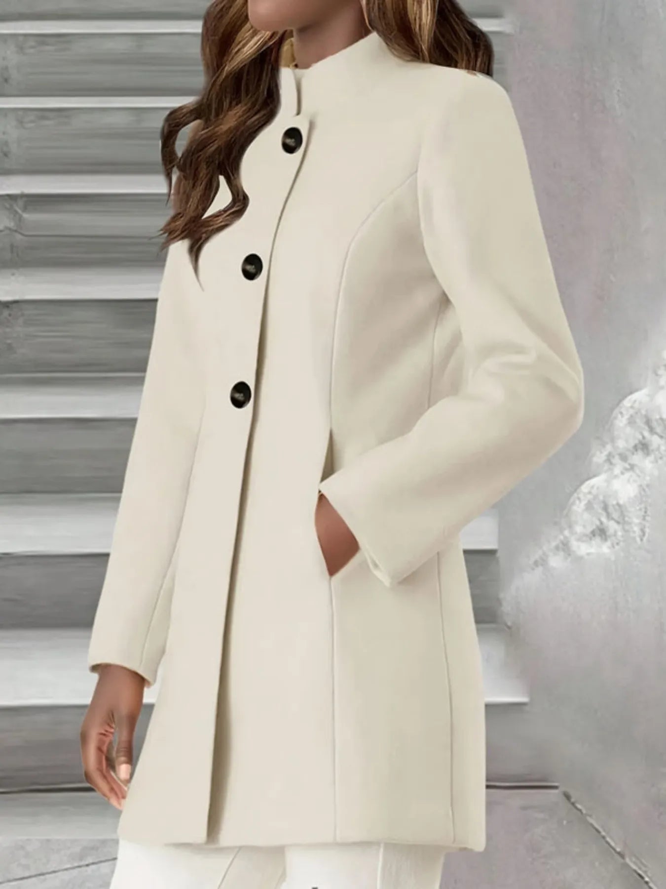 Single - Breasted Stand Collar Coat with Pocket - Style Chic Couture