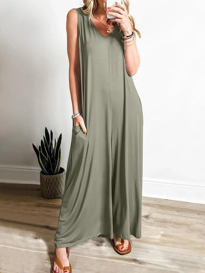 Sleeveless V - Neck Jumpsuit with Pockets - Style Chic Couture