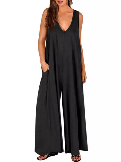 Sleeveless V - Neck Jumpsuit with Pockets - Style Chic Couture