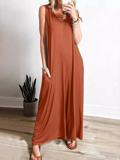 Sleeveless V - Neck Jumpsuit with Pockets - Style Chic Couture