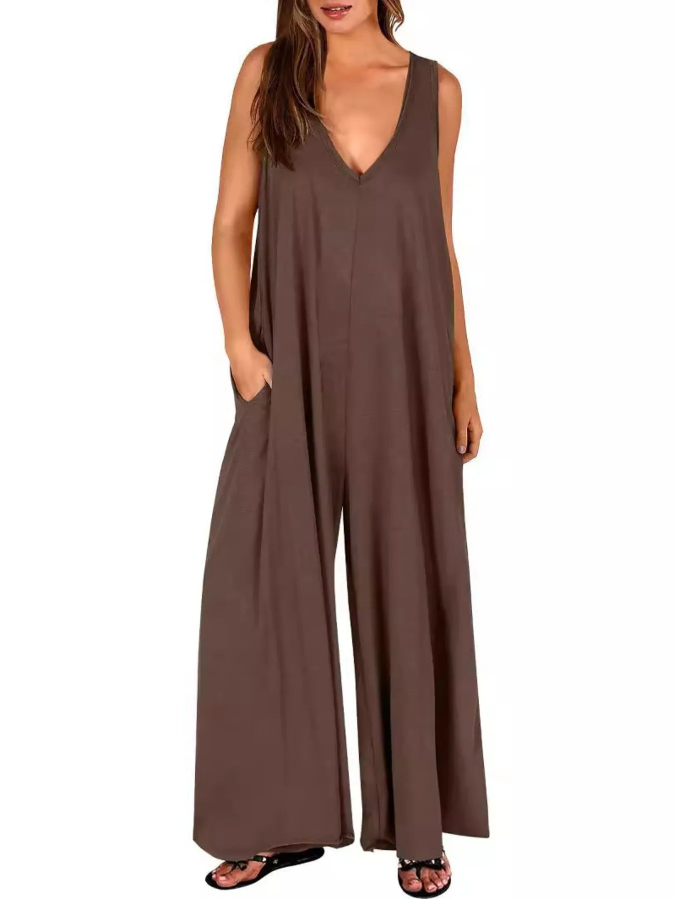 Sleeveless V - Neck Jumpsuit with Pockets - Style Chic Couture