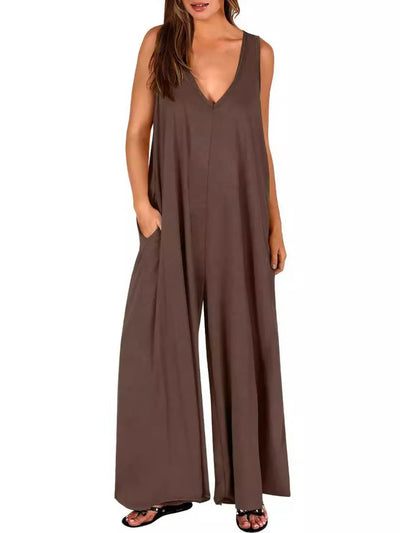 Sleeveless V - Neck Jumpsuit with Pockets - Style Chic Couture