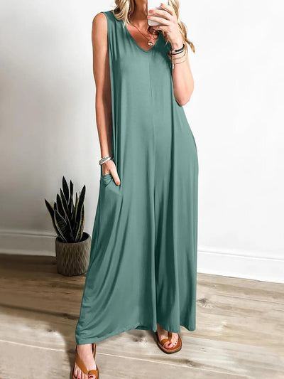 Sleeveless V - Neck Jumpsuit with Pockets - Style Chic Couture