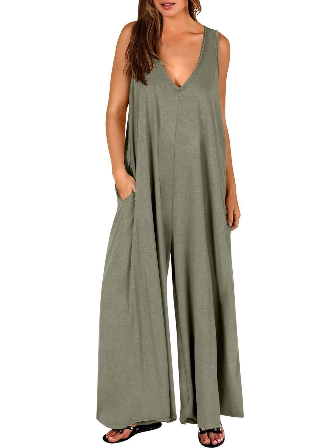 Sleeveless V - Neck Jumpsuit with Pockets - Style Chic Couture
