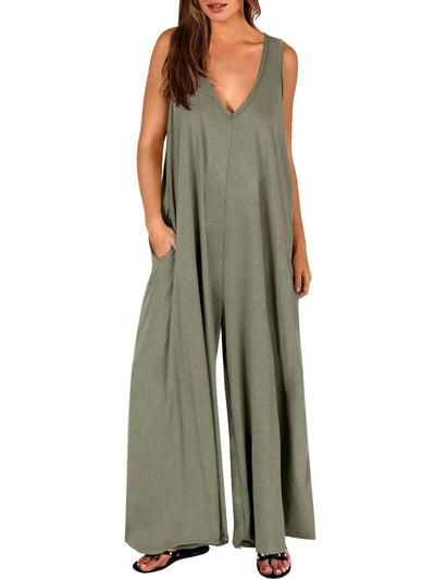 Sleeveless V - Neck Jumpsuit with Pockets - Style Chic Couture