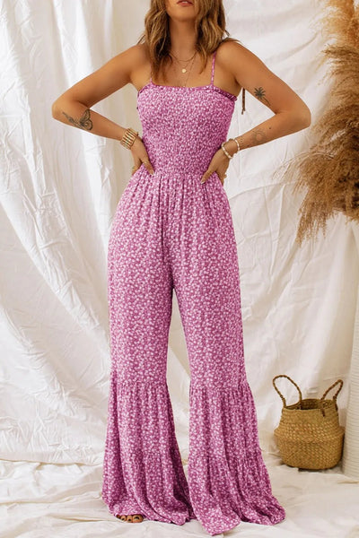 Smocked Printed Wide Strap Jumpsuit - Style Chic Couture