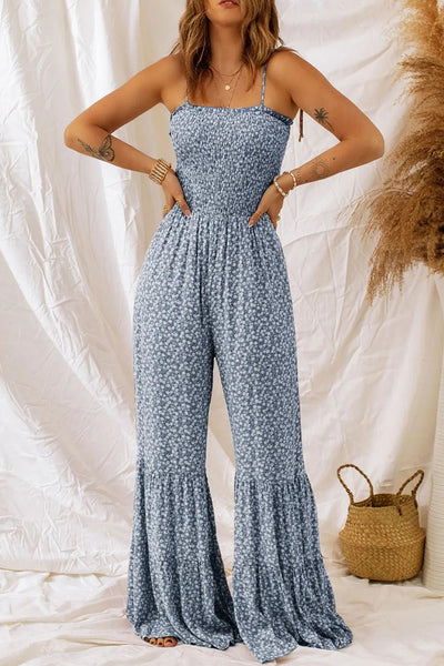 Smocked Printed Wide Strap Jumpsuit - Style Chic Couture