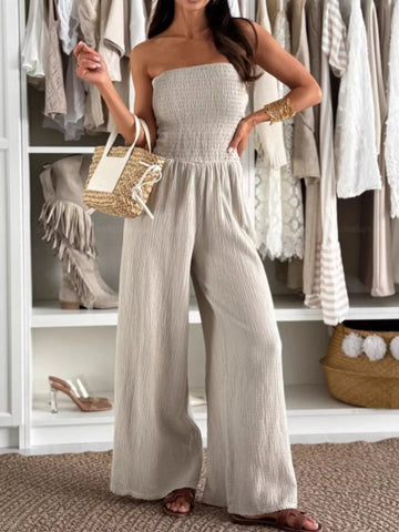 Smocked Tube Wide-Leg Jumpsuit