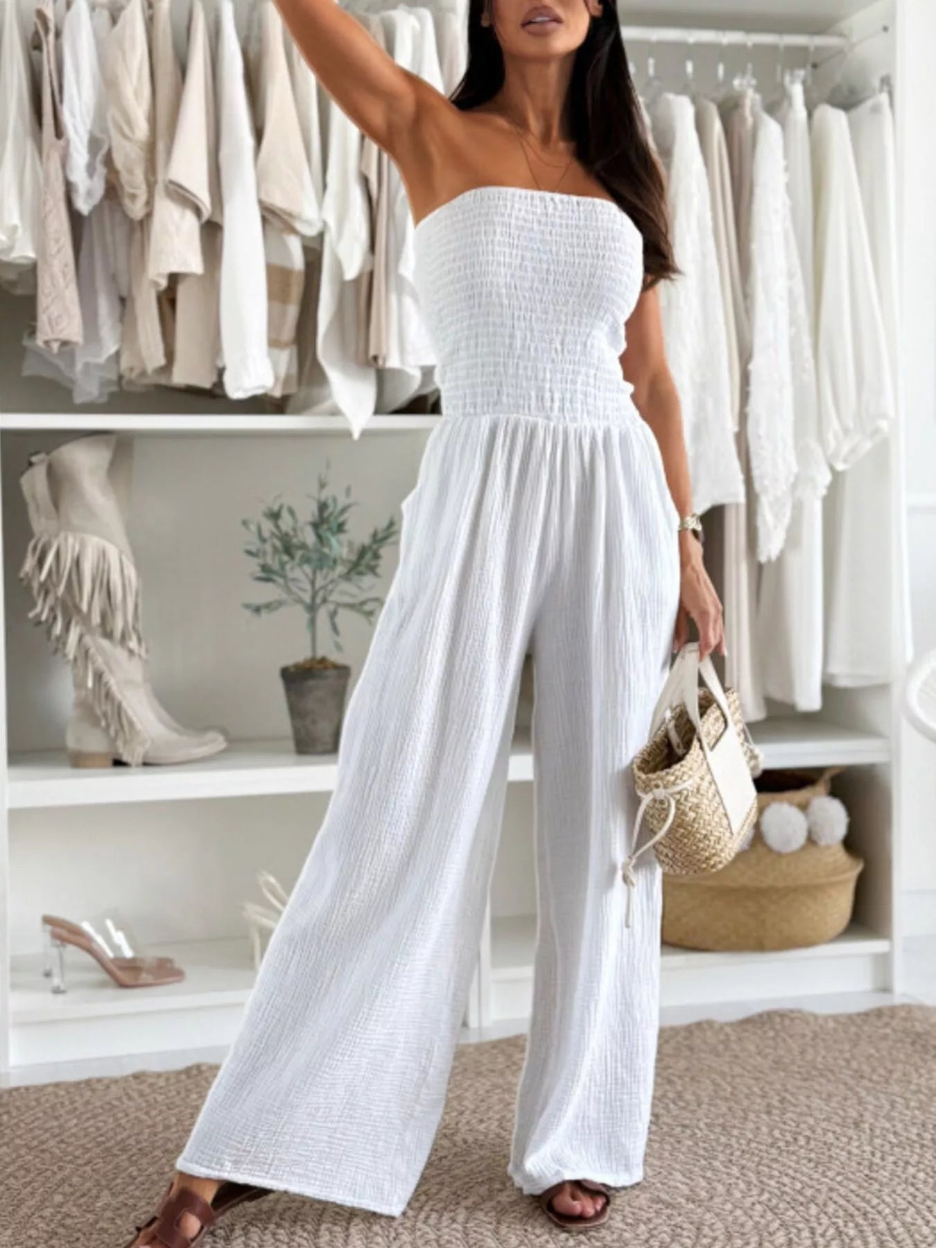 Smocked Tube Wide - Leg Jumpsuit - Style Chic Couture
