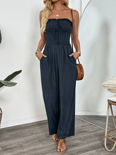 Smocked Tube Wide Leg Jumpsuit - Style Chic Couture
