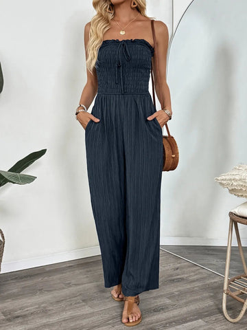 Smocked Tube Wide Leg Jumpsuit