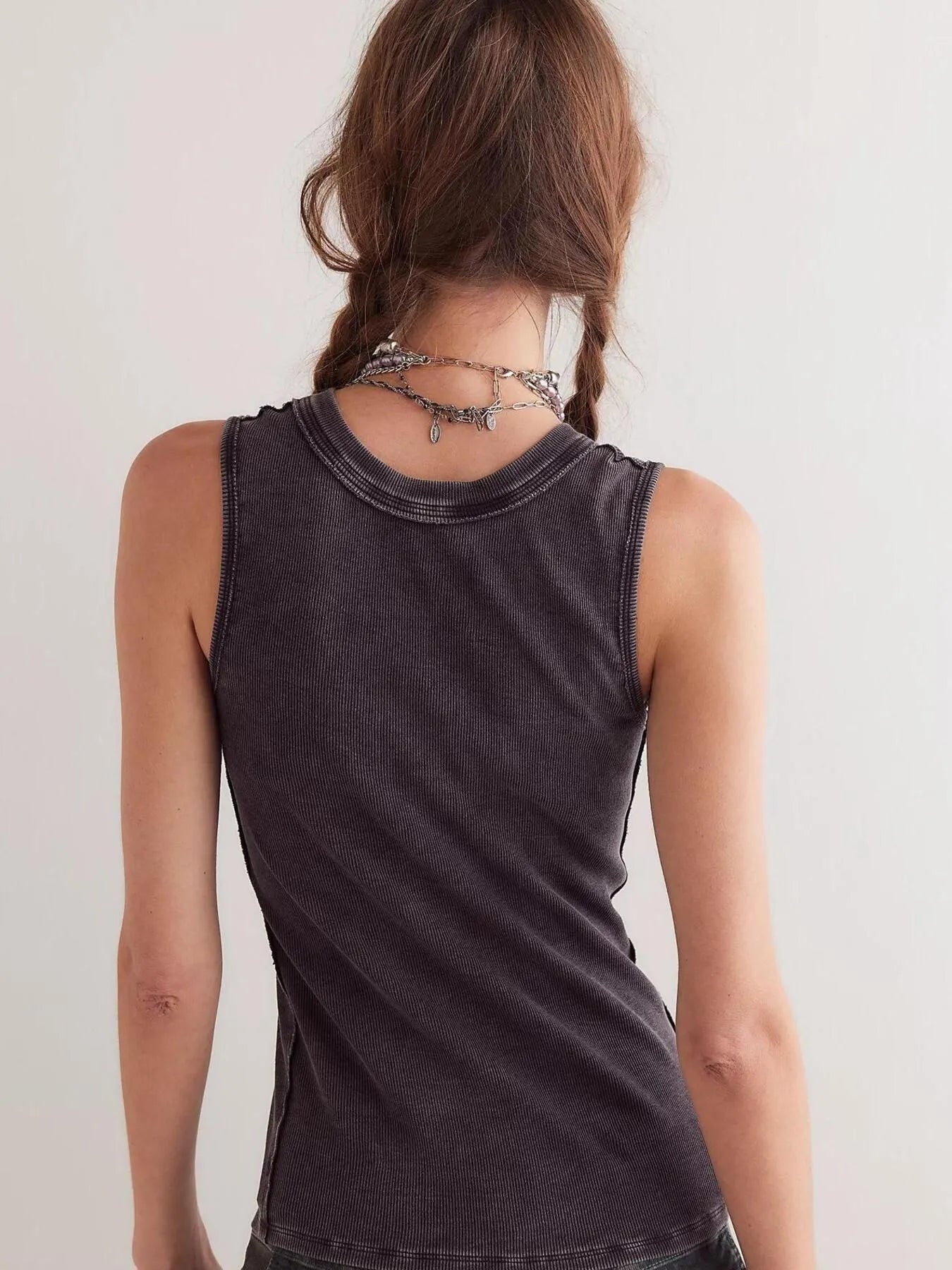 Snap Down Round Neck Ribbed Slim Tank Vest - Style Chic Couture