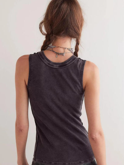 Snap Down Round Neck Ribbed Slim Tank Vest - Style Chic Couture