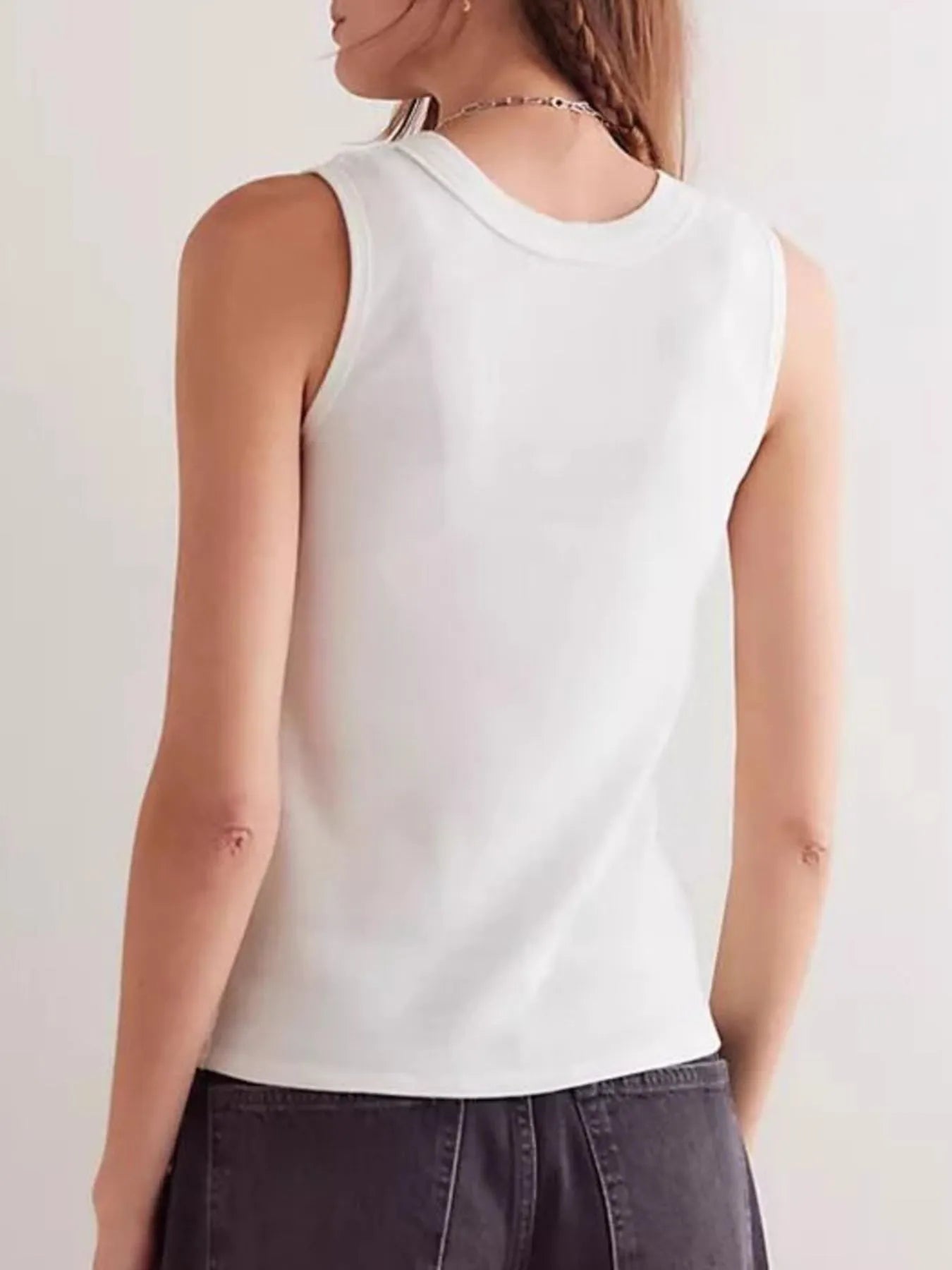 Snap Down Round Neck Ribbed Slim Tank Vest - Style Chic Couture