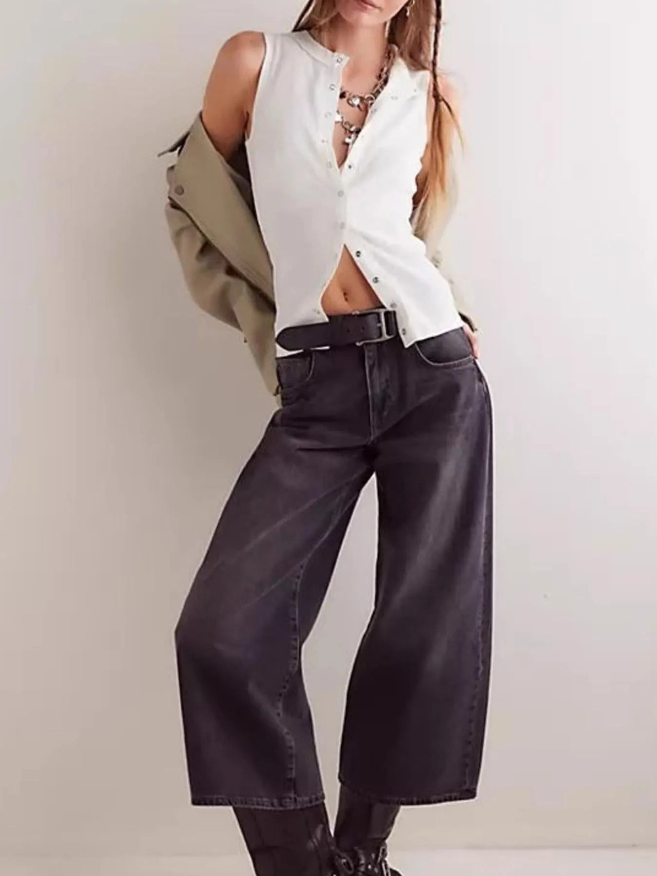 Snap Down Round Neck Ribbed Slim Tank Vest - Style Chic Couture