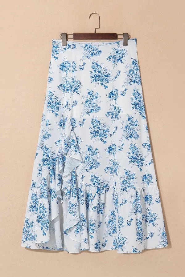 Split Asymmetrical Ruffled Printed Skirt - Style Chic Couture