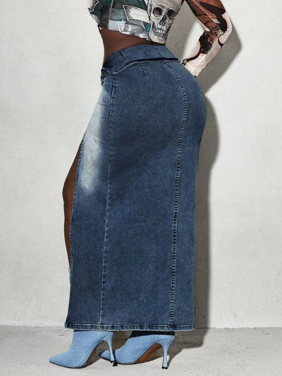 Split Denim Maxi Skirt - Style Chic Couture