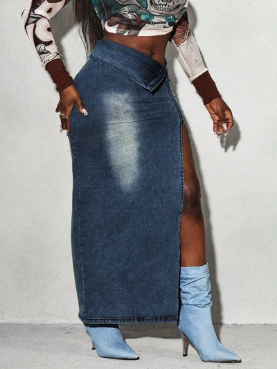 Split Denim Maxi Skirt - Style Chic Couture
