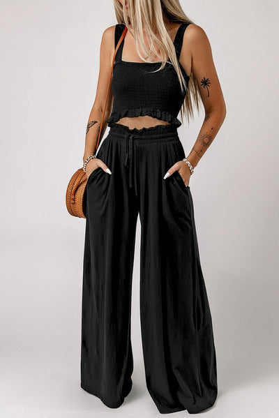Square Neck Cropped Tank Top and Long Pants Set - Style Chic Couture