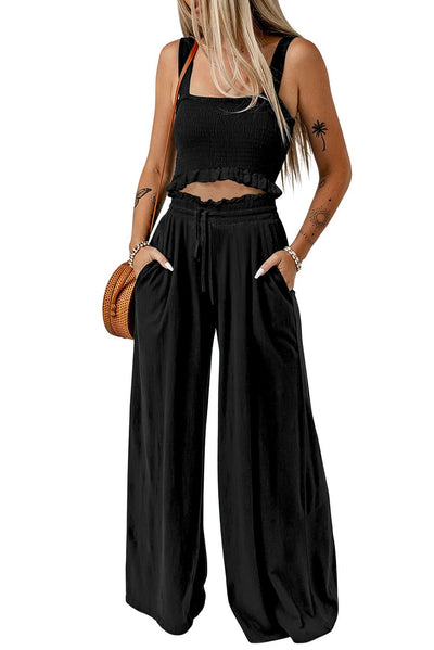 Square Neck Cropped Tank Top and Long Pants Set - Style Chic Couture