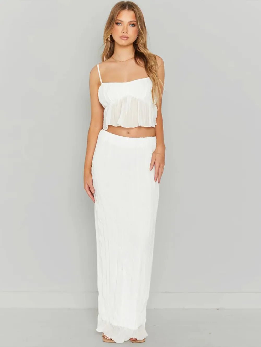 Square Neck Sleeveless Top and Ruched Skirt Set - Style Chic Couture