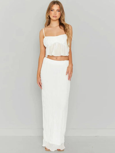 Square Neck Sleeveless Top and Ruched Skirt Set - Style Chic Couture