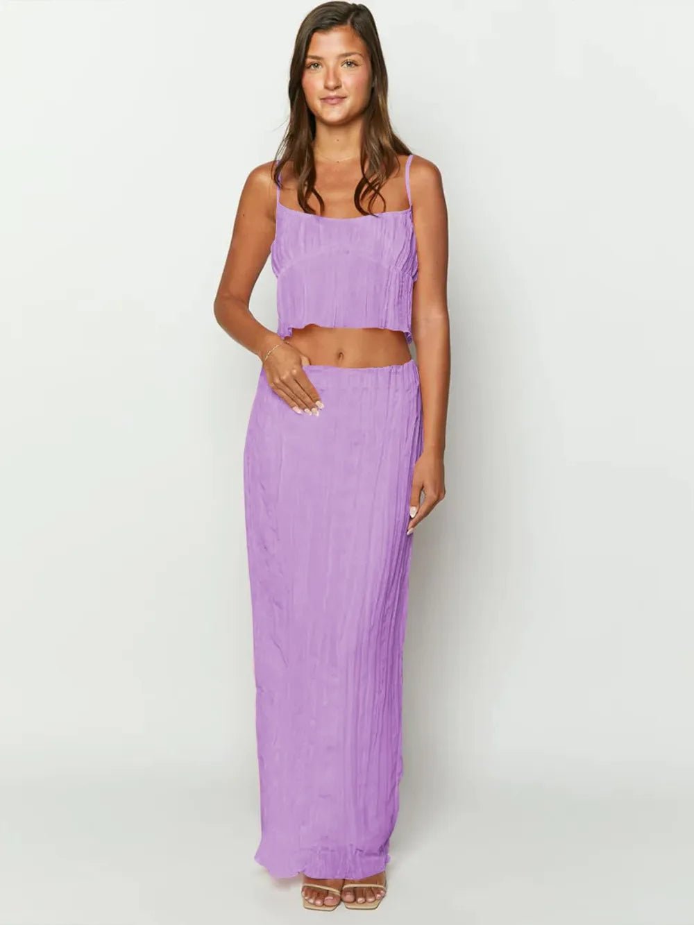 Square Neck Sleeveless Top and Ruched Skirt Set - Style Chic Couture