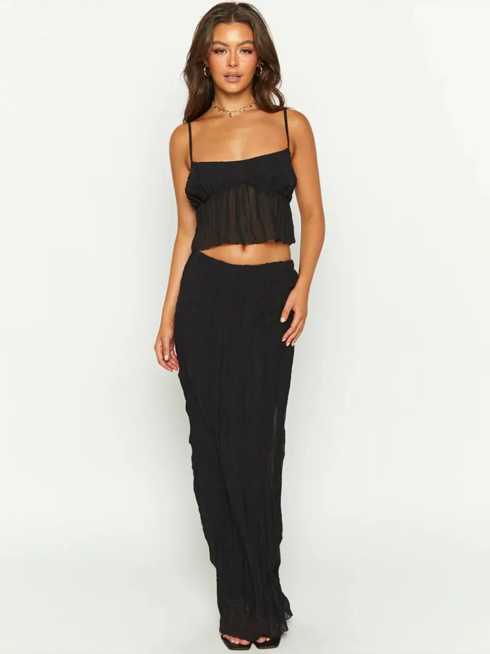 Square Neck Sleeveless Top and Ruched Skirt Set - Style Chic Couture