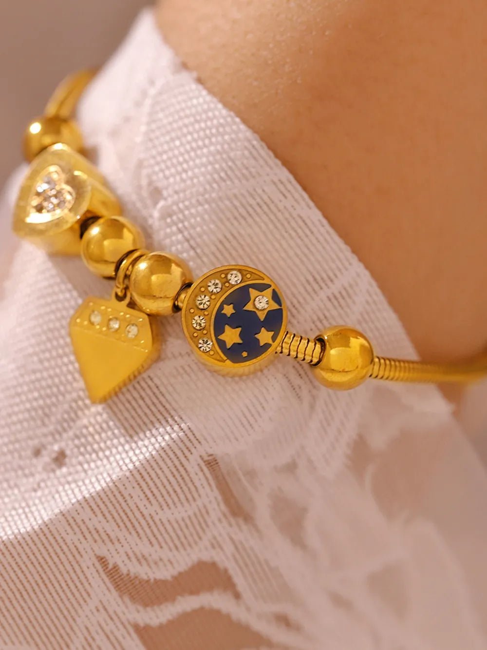 Stainless Steel Rhinestone Charm Bracelet - Style Chic Couture