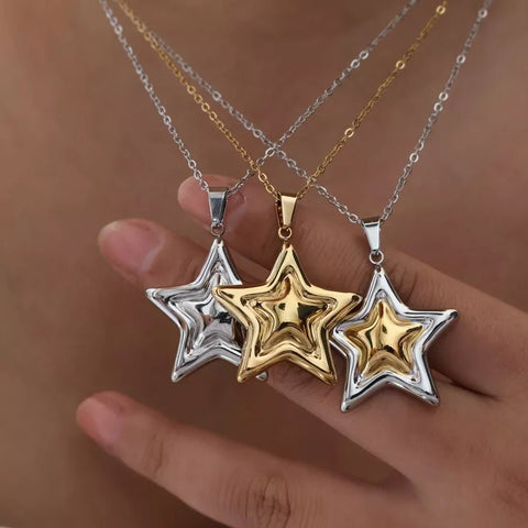 Zircon Star Necklace: Stainless Steel Shine