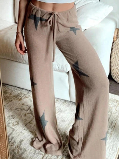 Star Print Top and Drawstring Pants Set - Style Chic Couture