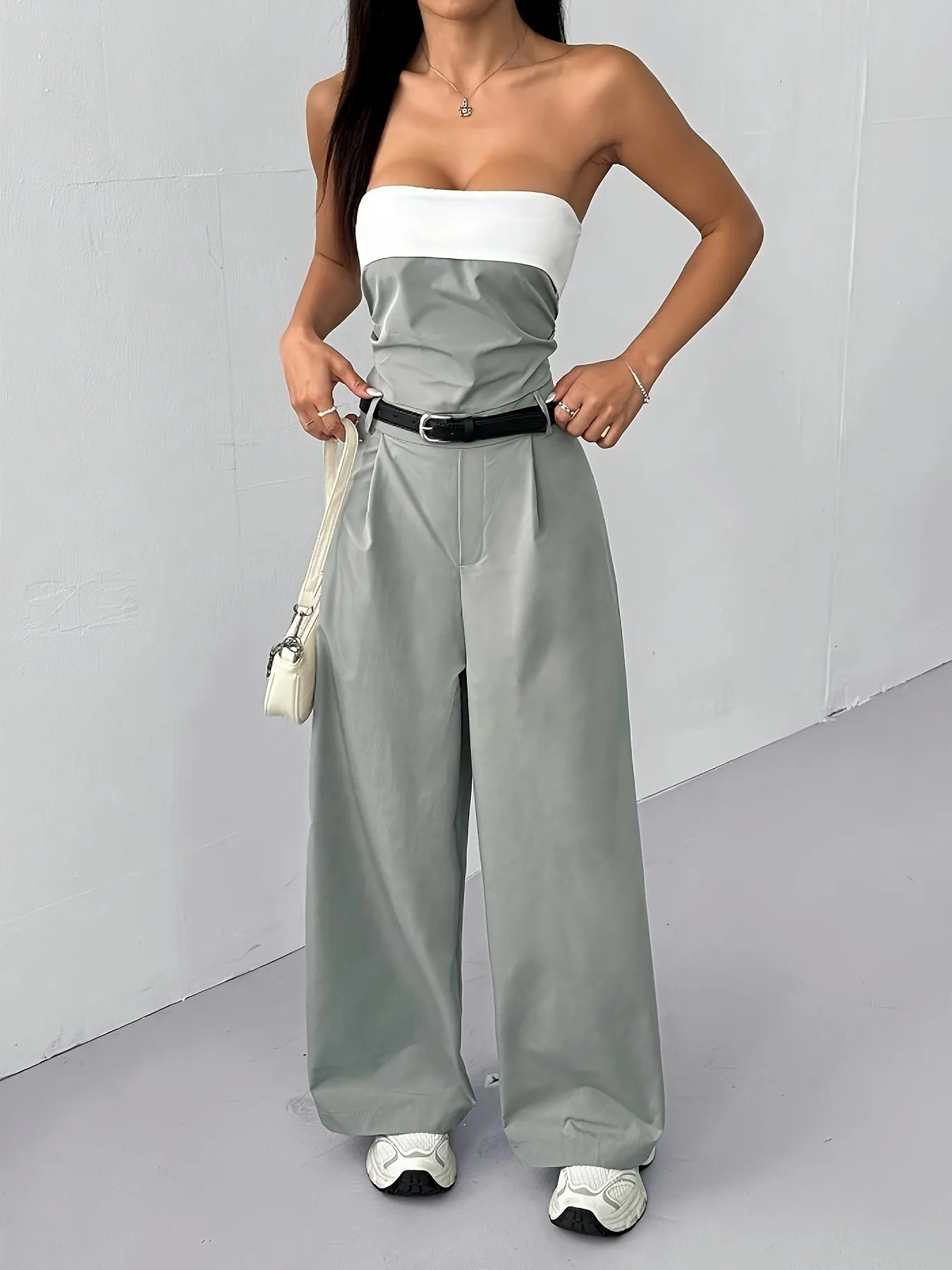 Strapless Color Block Wide Leg Jumpsuit - Style Chic Couture