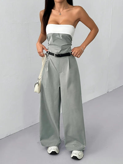 Strapless Color Block Wide Leg Jumpsuit - Style Chic Couture