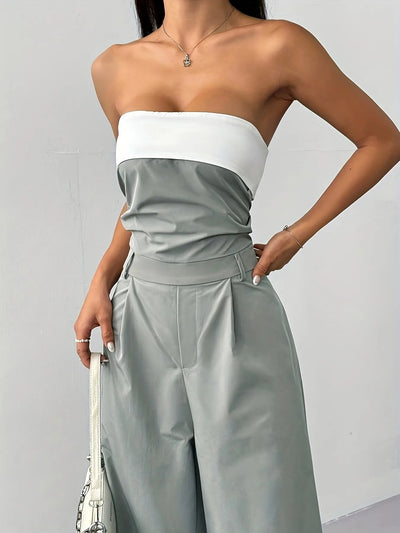 Strapless Color Block Wide Leg Jumpsuit - Style Chic Couture