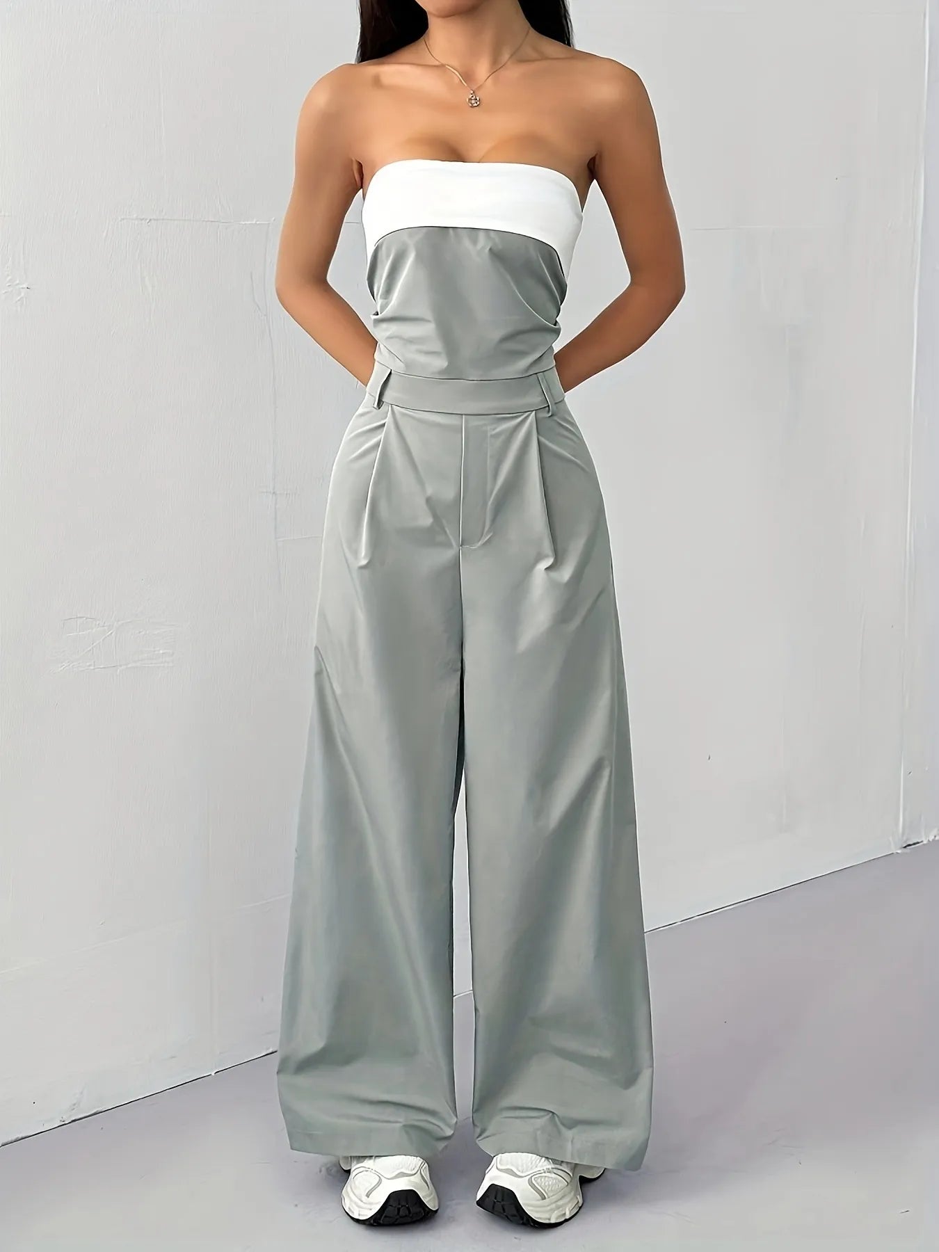 Strapless Color Block Wide Leg Jumpsuit - Style Chic Couture