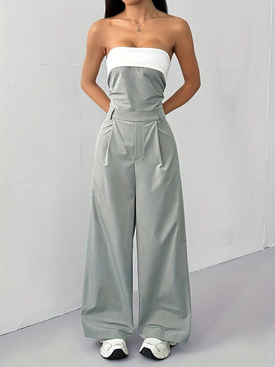 Strapless Color Block Wide Leg Jumpsuit - Style Chic Couture