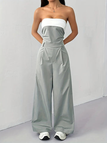 Strapless Color Block Wide Leg Jumpsuit