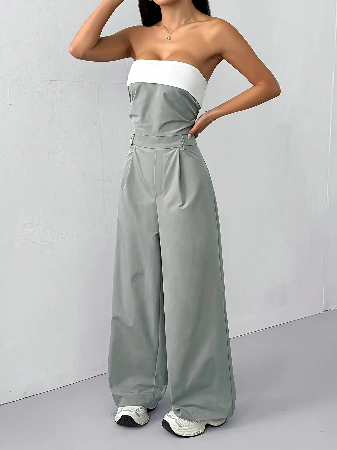 Strapless Color Block Wide Leg Jumpsuit - Style Chic Couture