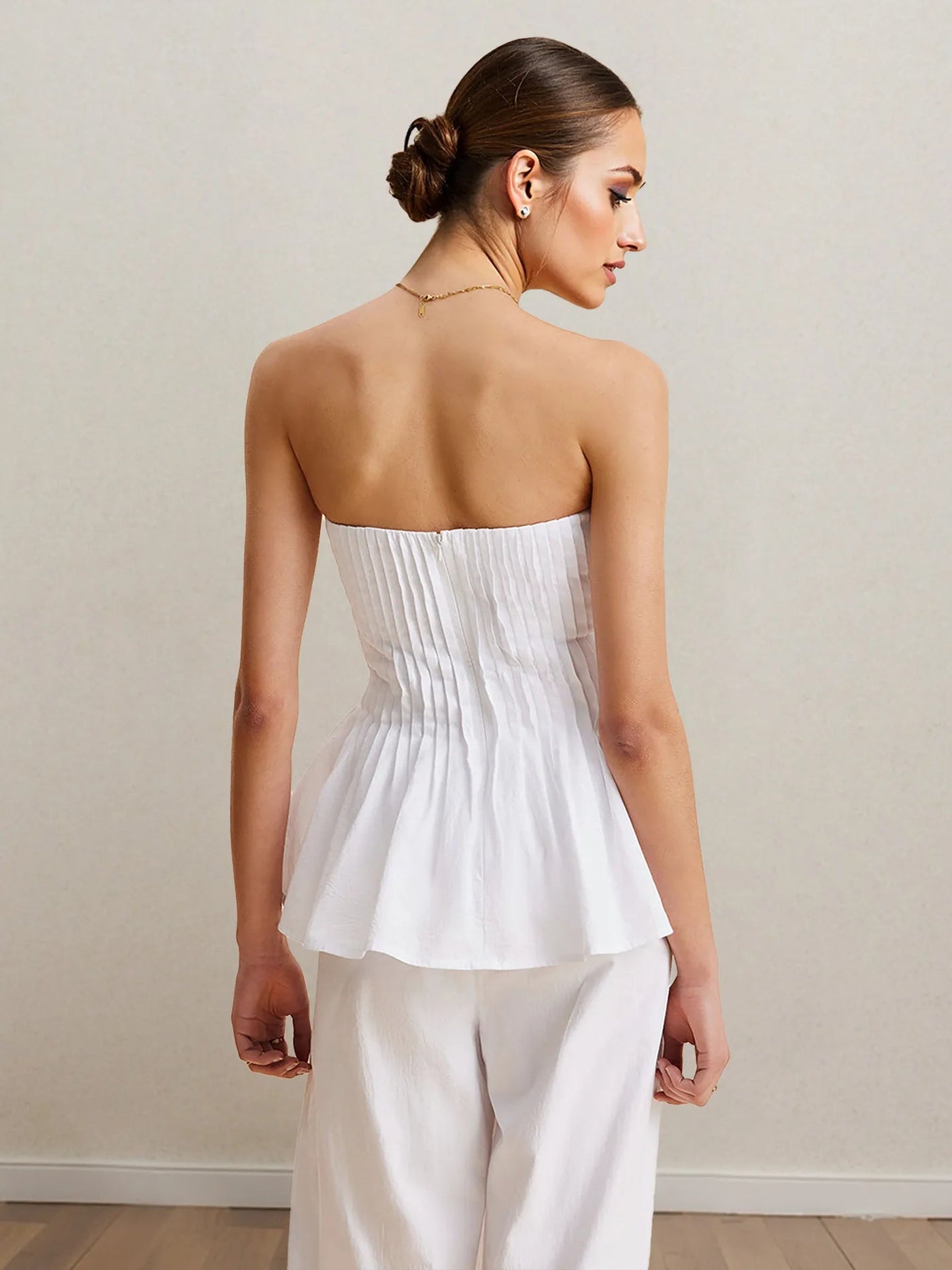 Strapless Peplum Top and Wide Leg Pants Set - Style Chic Couture