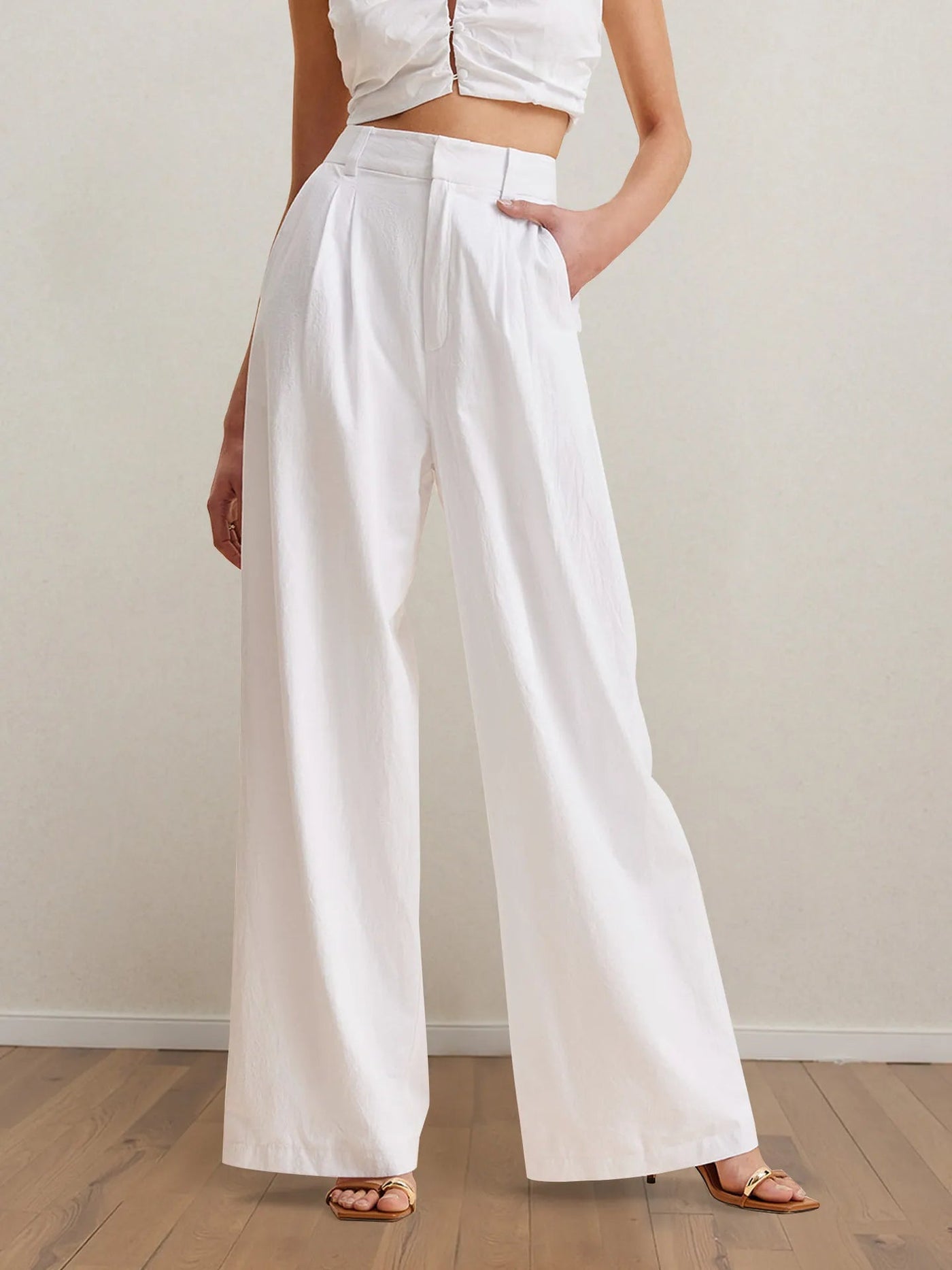 Strapless Peplum Top and Wide Leg Pants Set - Style Chic Couture