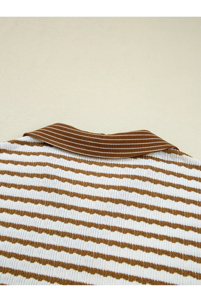 Stripe Collared Top and Drawstring Pant Set - Style Chic Couture