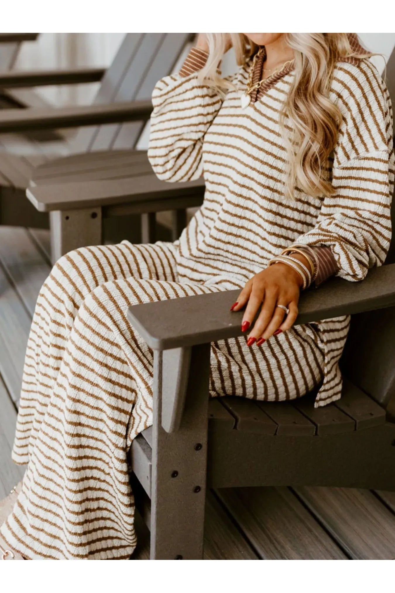 Stripe Collared Top and Drawstring Pant Set - Style Chic Couture